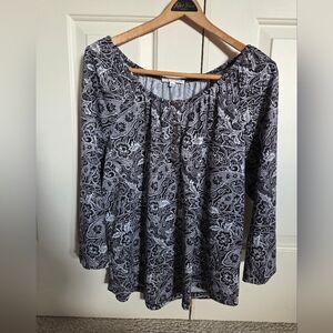 Notations Black and White Paisley Blouse